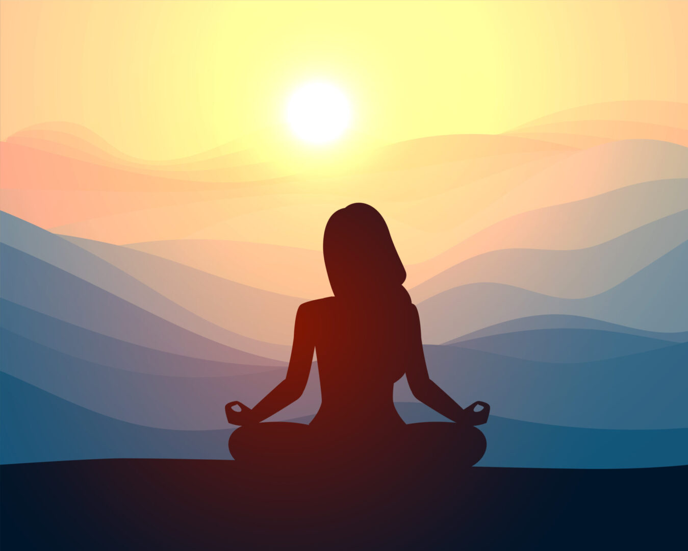 Woman meditating in sitting yoga position on the top of a mountains